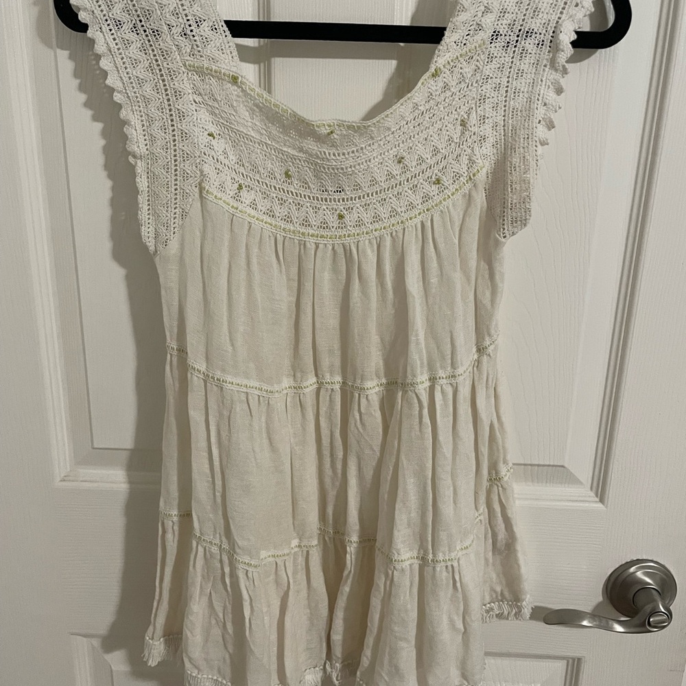 Free People Cream Tiered Ruffled Blouse